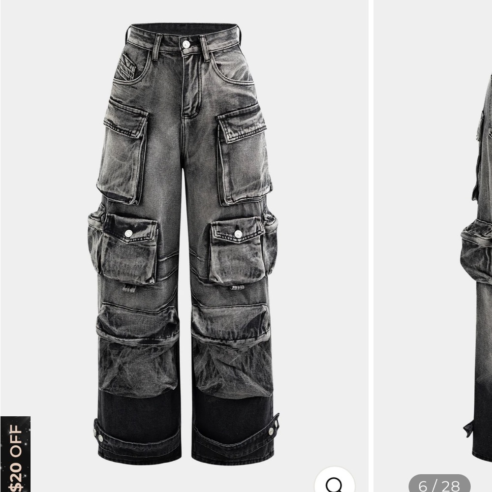 Ombre Multi Pocket Wide Leg Cargo Jeans